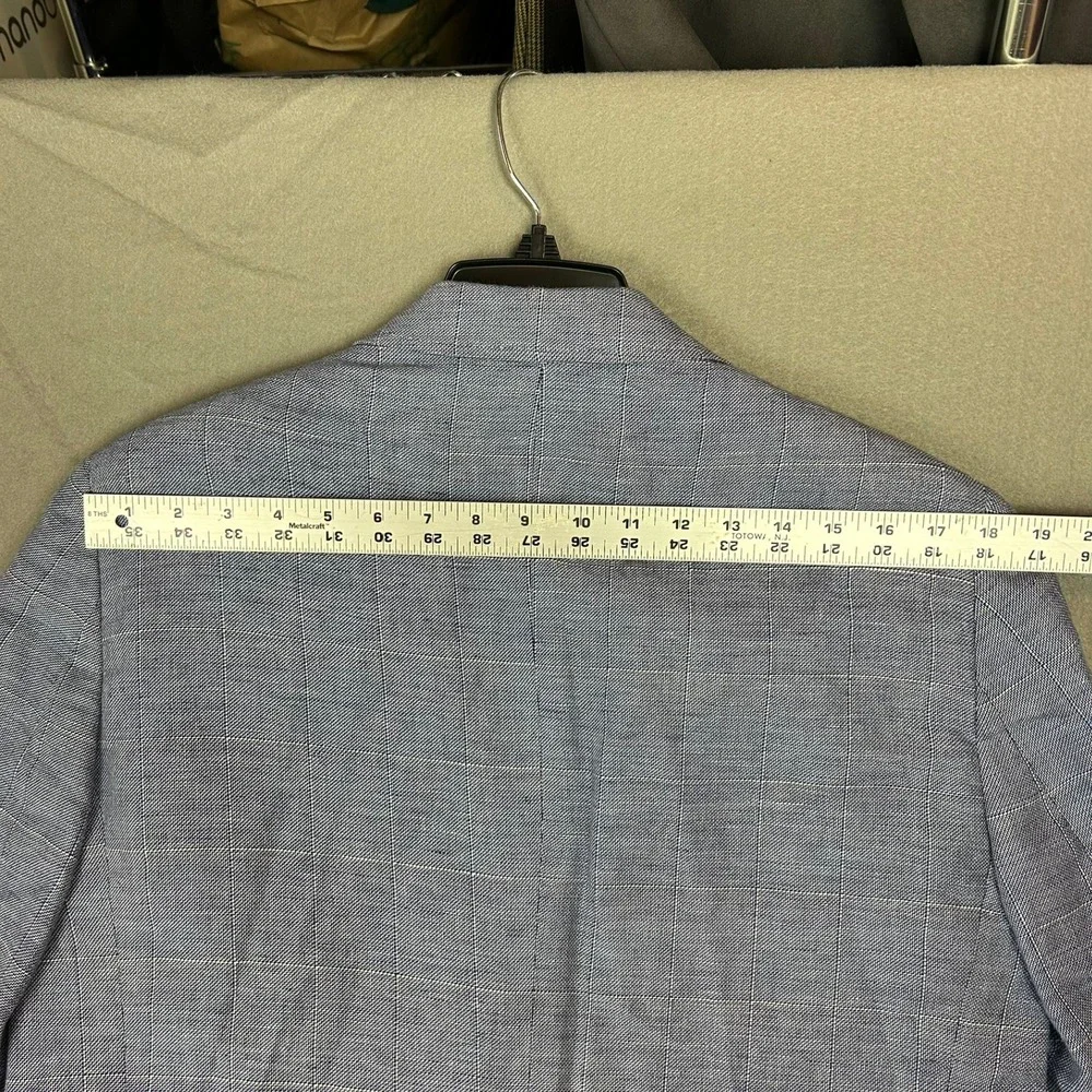 Charles Tyrwhitt Sport Coat Slim Fit Linen Cotton Plaid Men 40S Light Blue